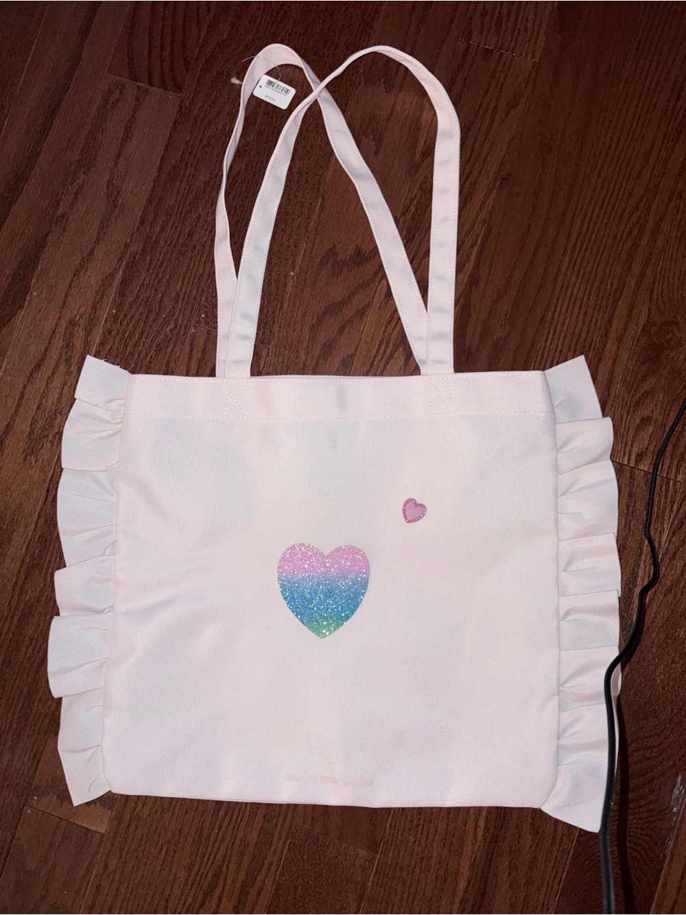 Bath & Body Works Pink Ruffle Tote with Glitter Heart NEW